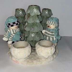 Miss heathers plum pudding Christmas holiday snowman candle holder